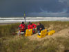 Installation de la base RTK à l'aide de GPS différentiels sur la dune du Truc Vert (commune de Lège Cap Ferret)